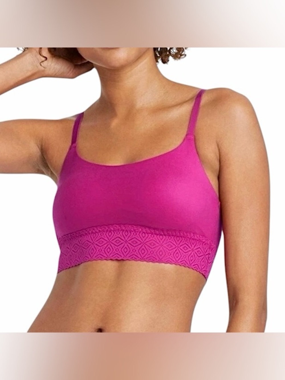 New Auden Lace Hem Lightly Lined Longline Bralette Dark Pink Size Large